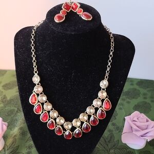 Liz Claiborne Red and Gold Necklace Set